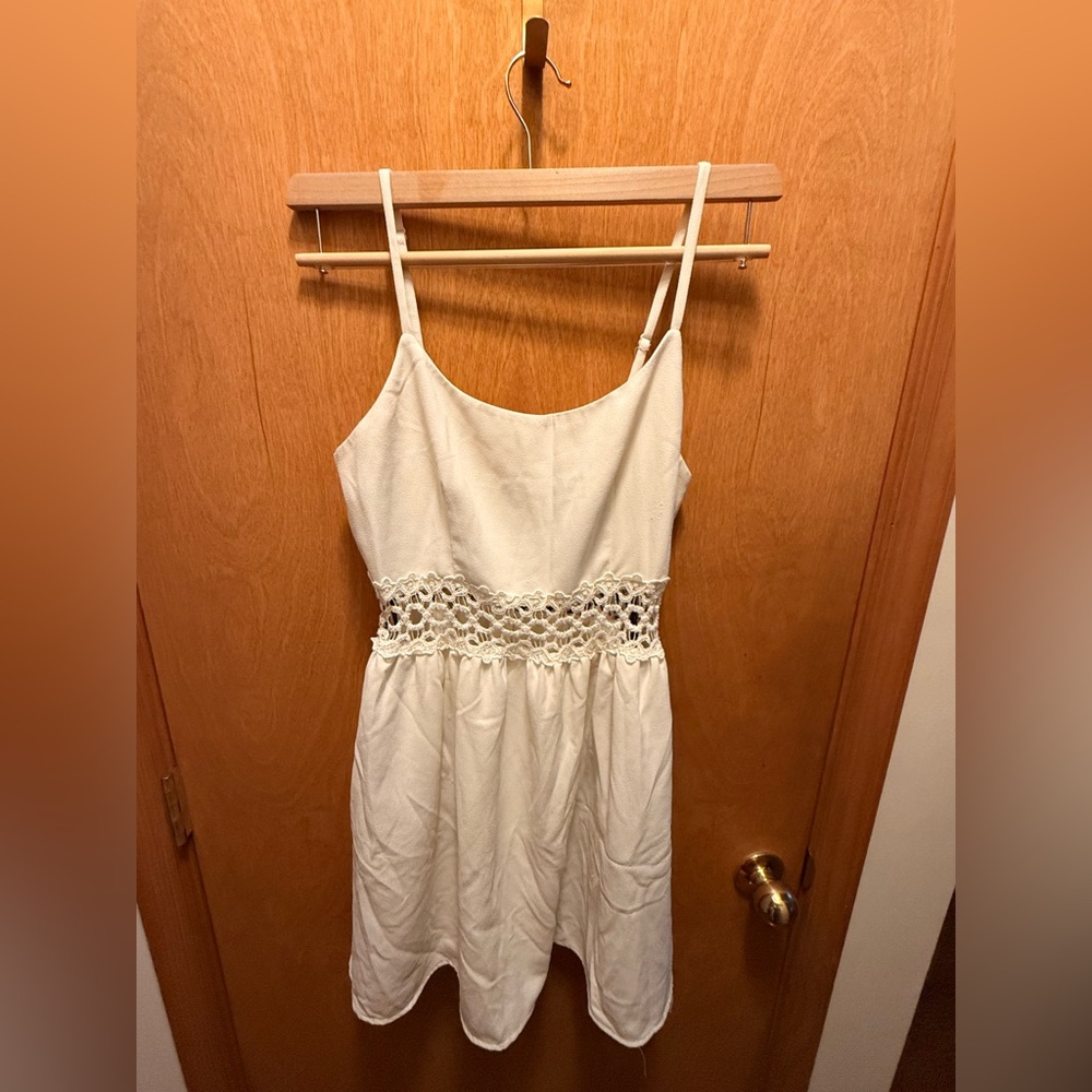 Forever 21 Cream Crochet-Trim Spaghetti Strap Dress